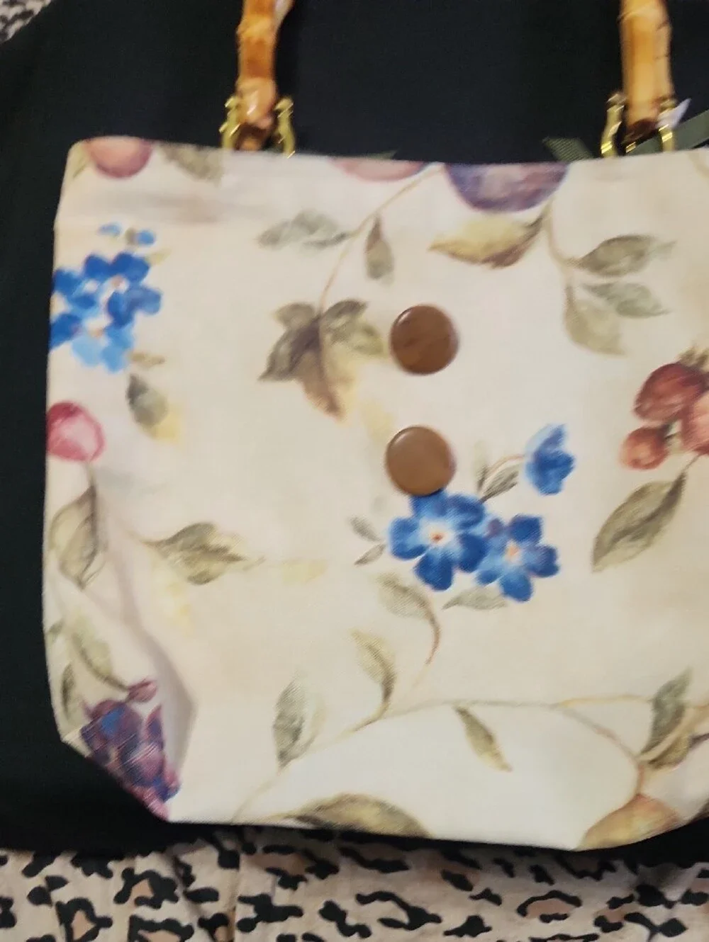 Floral Cream Hobo Bag with Bamboo Handles- Homemade